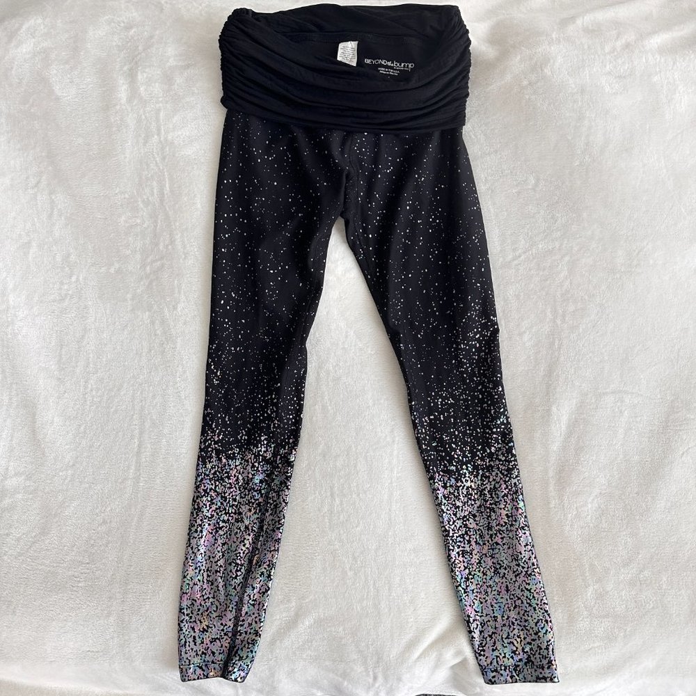 Beyond the Bump Black Leggings with Iridescent Speckle Dip-Dye